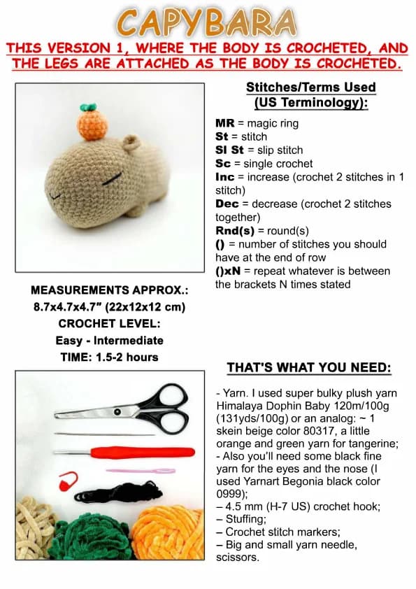 Capybara V1 Crochet Pattern