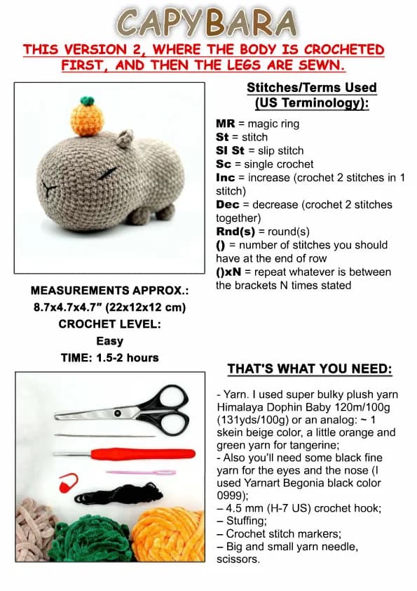 Capybara V2 Crochet Pattern