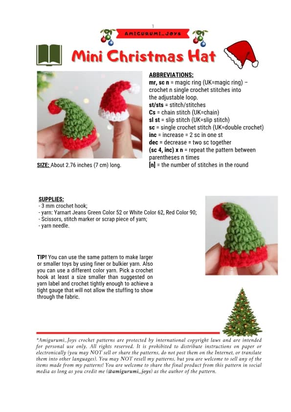 Christmas - Mini Santa Hat Ornament Crochet Pattern