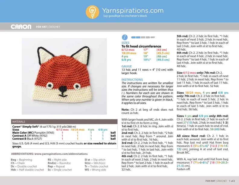 Fox Hat Crochet Pattern