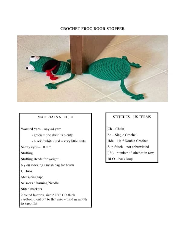 Frog door stopper Crochet Pattern