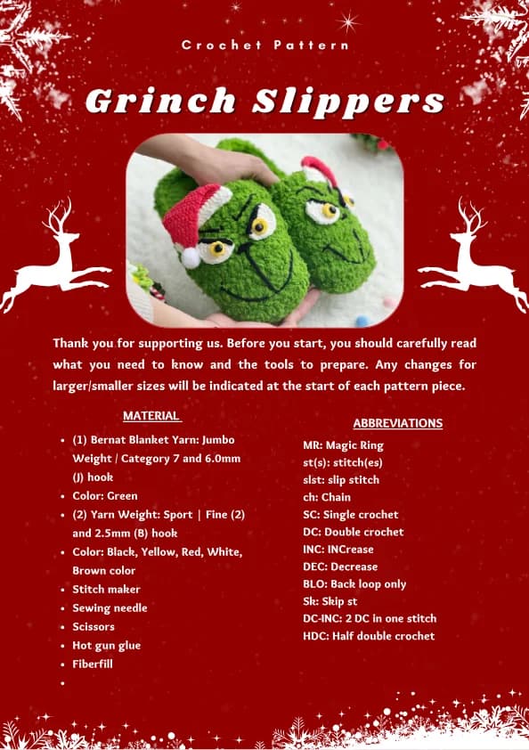 Grinch Slippers Crochet Pattern