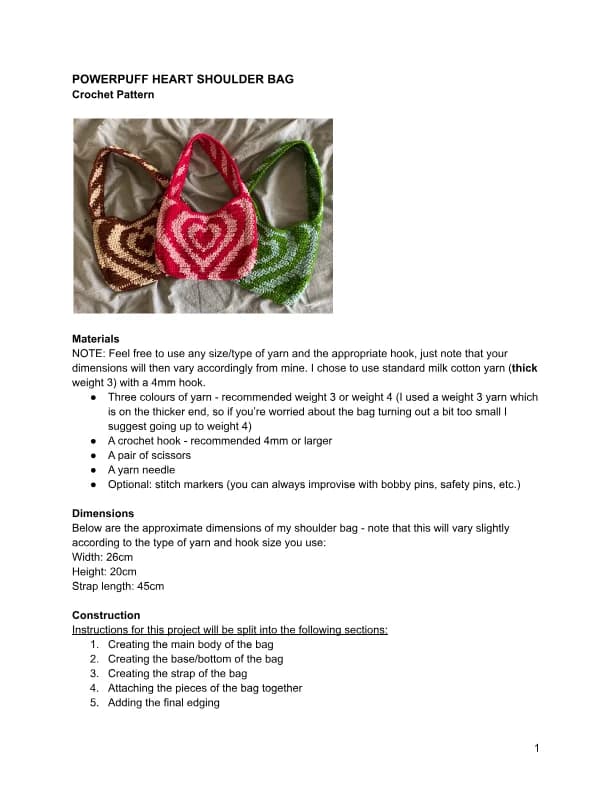 Heart shoulder bag Crochet Pattern