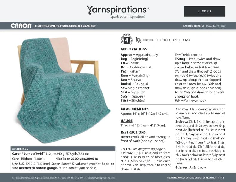 HERRINGBONE TEXTURE CROCHET BLANKET Crochet Pattern