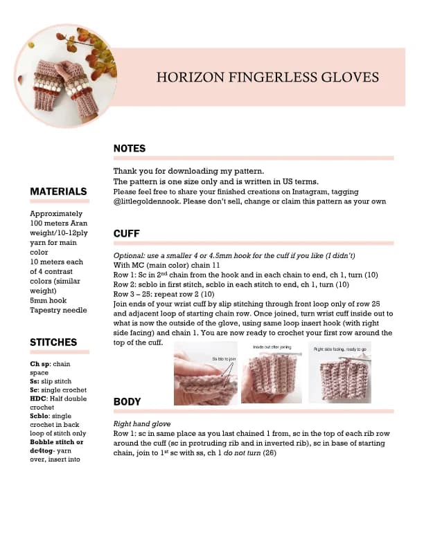 Horizon Fingerless Gloves Crochet Pattern