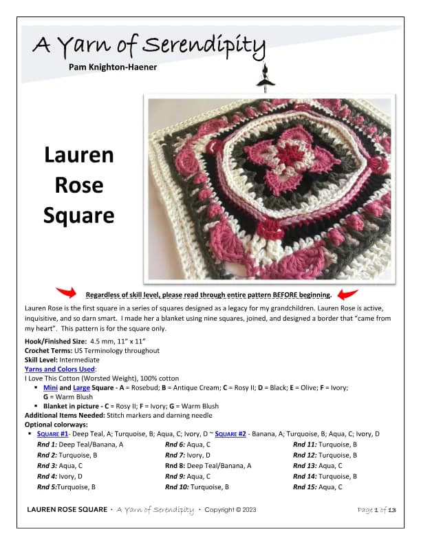 Lauren Rose Square Crochet Pattern