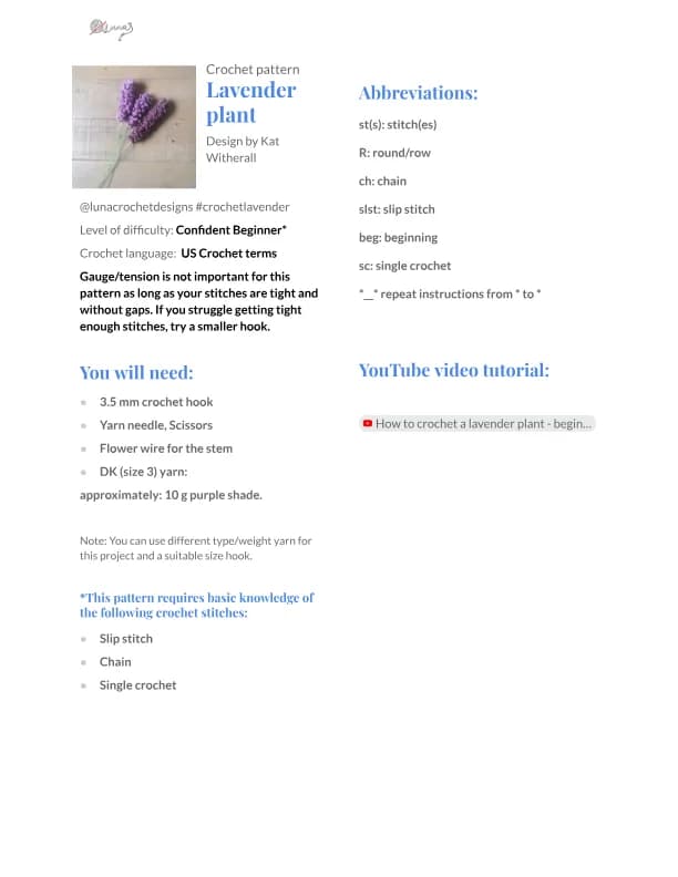 Lavender Plant Crochet Pattern