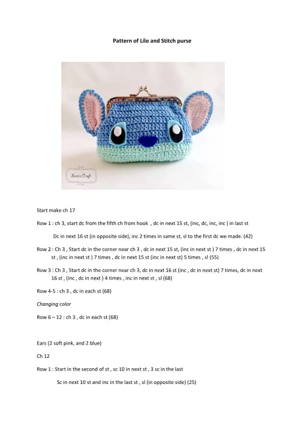 Lilo & Stitch Coin Purse Crochet Pattern