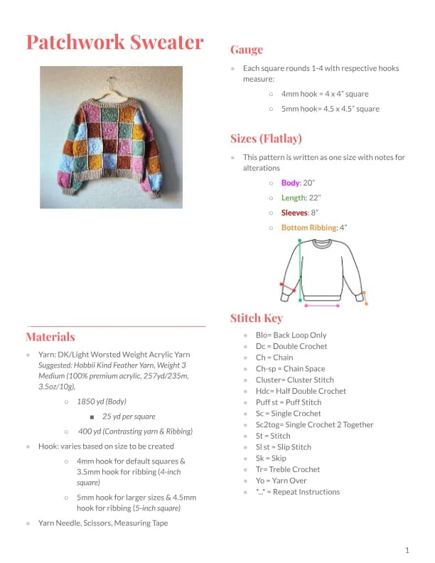 Patchwork Sweater Crochet Pattern