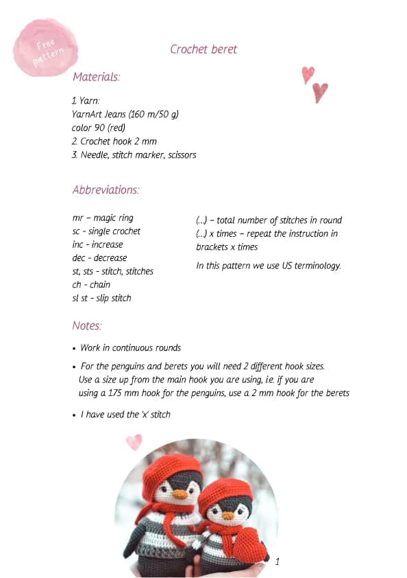 Penguin beret Crochet Pattern