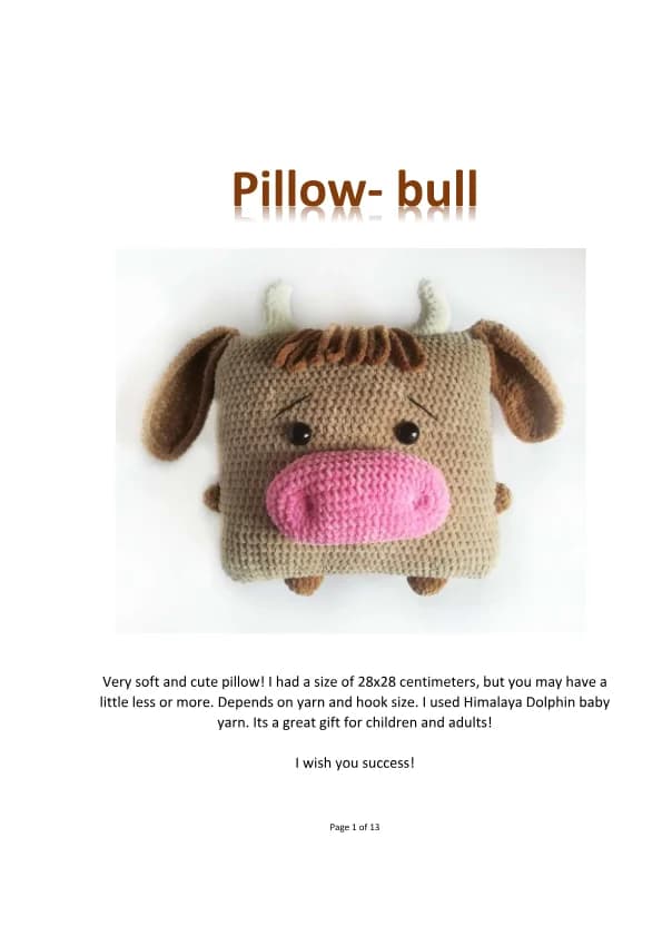 Pillow Bull Crochet Pattern