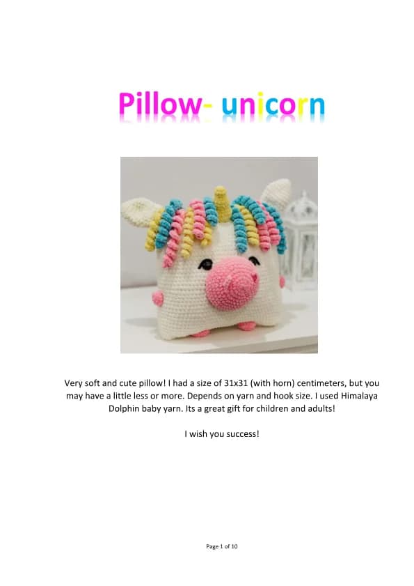 Pillow Unicorn Crochet Pattern