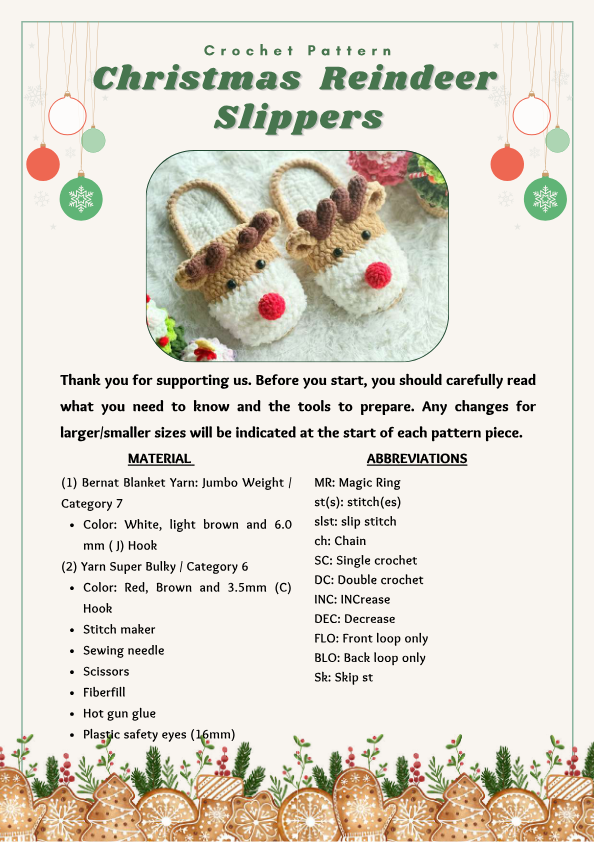 Reindeer Slippers Crochet Pattern